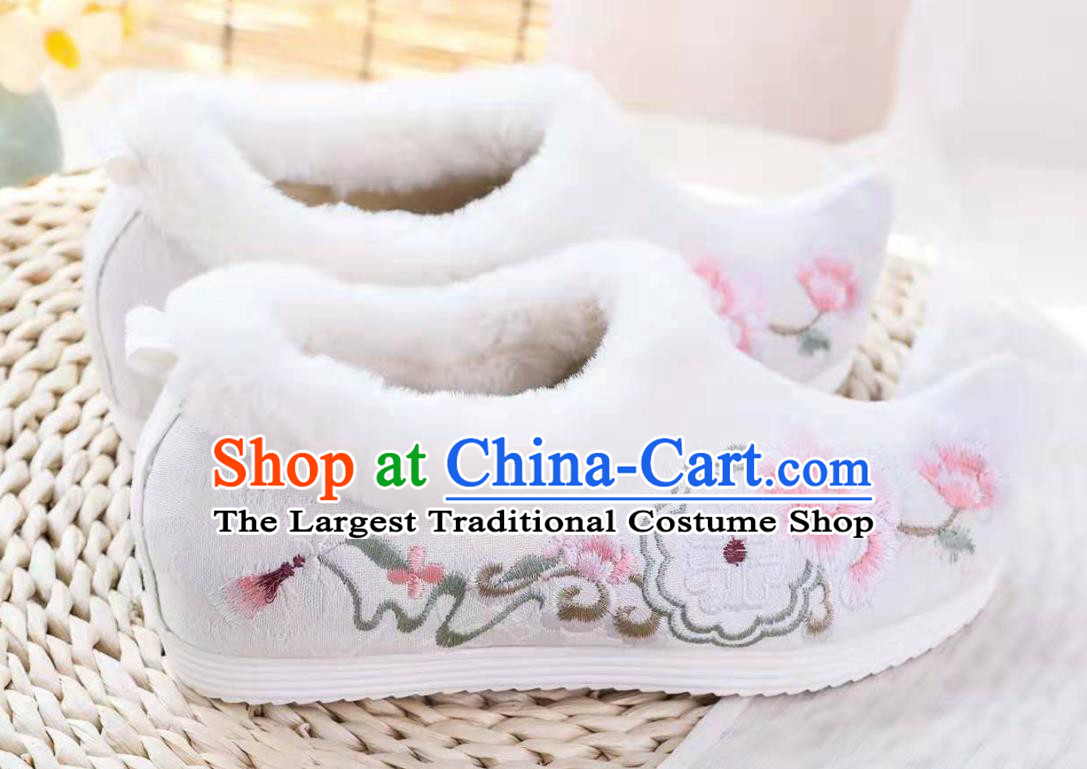 Chinese Winter Embroidered White Shoes Hanfu Shoes Women Shoes Opera Shoes Princess Shoes