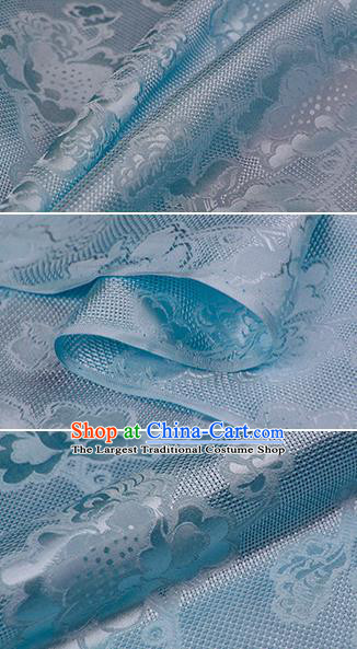 Chinese Classical Peony Pattern Design Light Blue Silk Fabric Asian Traditional Hanfu Mulberry Silk Material