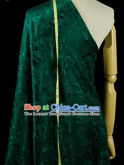 Chinese Classical Peony Pattern Design Deep Green Silk Fabric Asian Traditional Hanfu Mulberry Silk Material