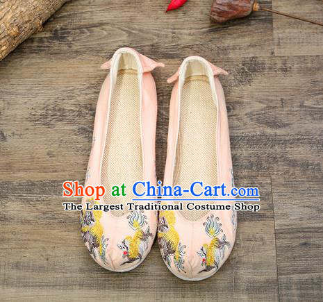 Chinese Embroidered Lion Pink Shoes Hanfu Shoes Women Shoes Opera Shoes Princess Shoes