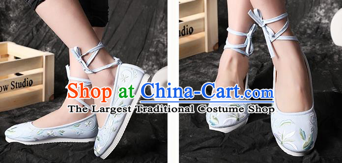 Chinese Embroidered Light Blue Shoes Hanfu Shoes Women Shoes Opera Shoes Princess Shoes