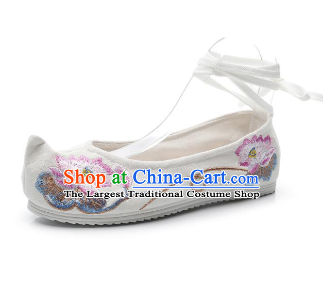 Traditional Chinese Embroidered Lotus Beige Shoes Hanfu Shoes Women Shoes Opera Shoes Princess Shoes