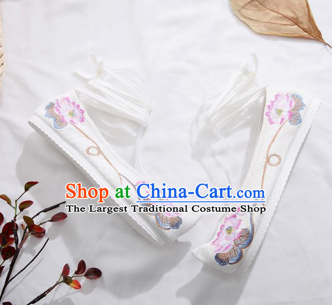 Traditional Chinese Embroidered Lotus White Shoes Hanfu Shoes Women Shoes Opera Shoes Princess Shoes