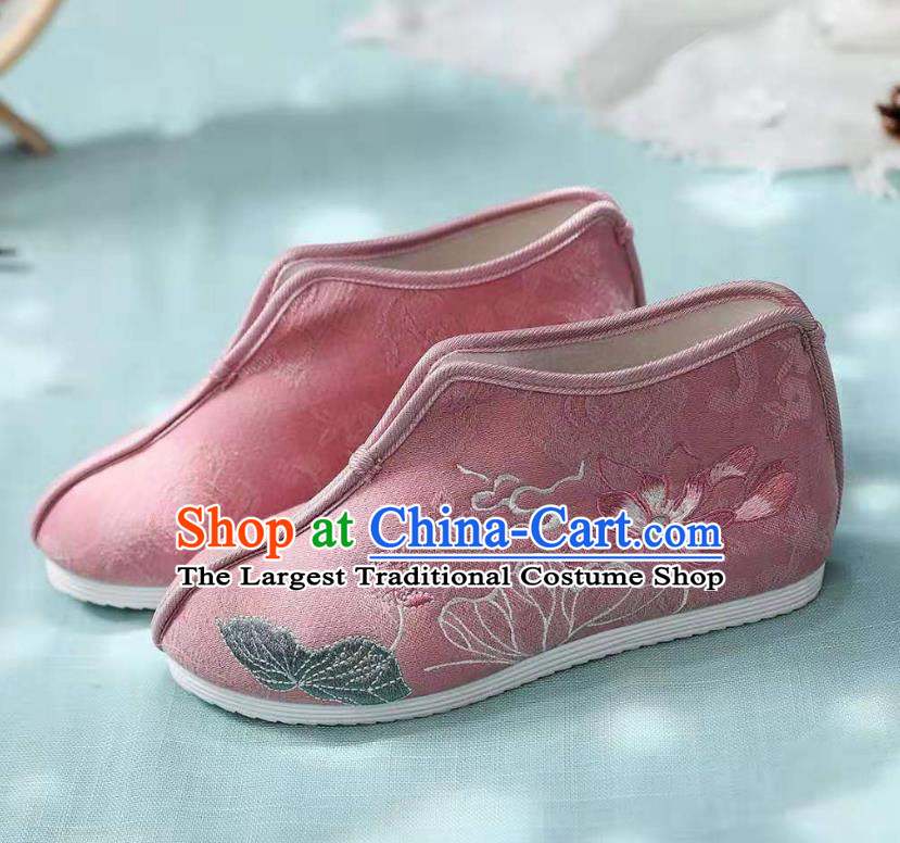 Chinese Pink Embroidered Lotus Shoes Hanfu Shoes Women Shoes Opera Shoes Princess Shoes