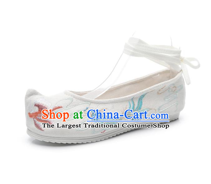 Traditional Chinese Embroidered Carp White Shoes Hanfu Shoes Women Shoes Opera Shoes Princess Shoes