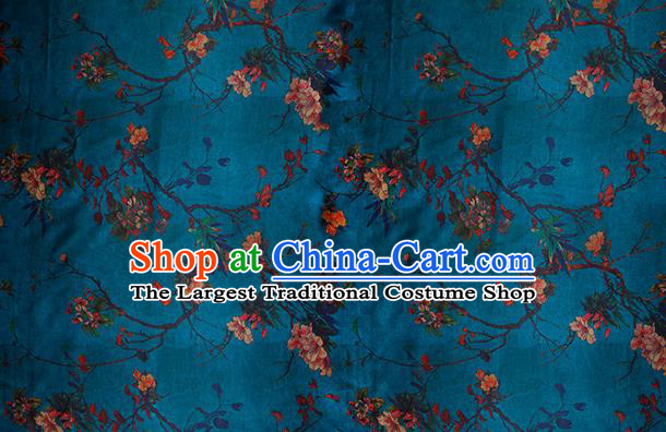 Chinese Classical Pomegranate Flower Pattern Design Blue Silk Fabric Asian Traditional Hanfu Mulberry Silk Material