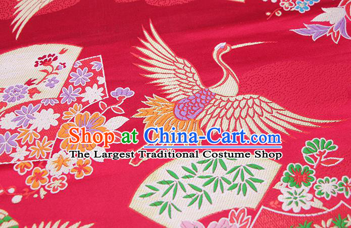 Chinese Classical Crane Plum Pattern Design Red Brocade Fabric Asian Traditional Hanfu Satin Material