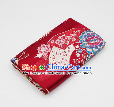 Chinese Classical Crane Plum Pattern Design Purplish Red Brocade Fabric Asian Traditional Hanfu Satin Material
