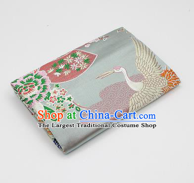 Chinese Classical Crane Plum Pattern Design Light Green Brocade Fabric Asian Traditional Hanfu Satin Material