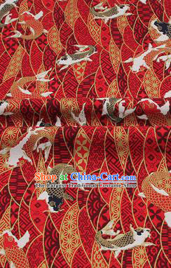 Chinese Classical Carps Pattern Design Red Brocade Fabric Asian Traditional Hanfu Satin Material