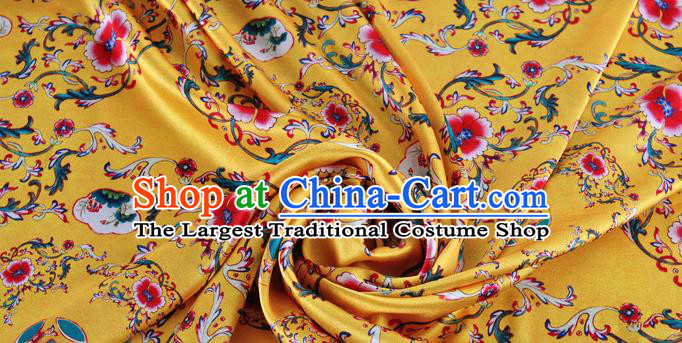Chinese Classical Twine Flowers Pattern Design Yellow Silk Fabric Asian Traditional Hanfu Mulberry Silk Material
