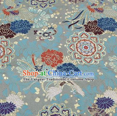 Chinese Classical Phoenix Peony Pattern Design Light Green Brocade Fabric Asian Traditional Hanfu Satin Material