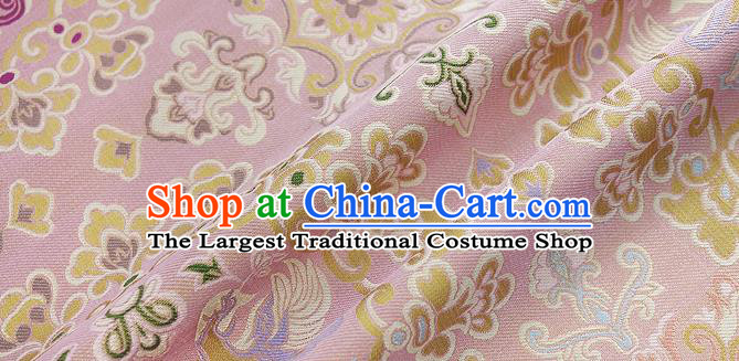 Chinese Classical Flowers Bird Pattern Design Pink Silk Fabric Asian Traditional Hanfu Mulberry Silk Material