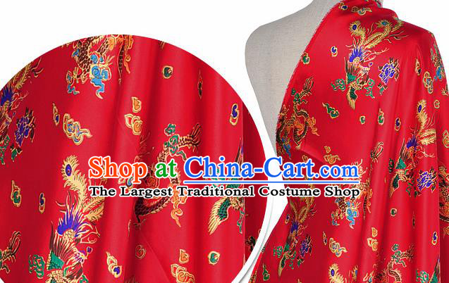 Chinese Classical Dragon Phoenix Pattern Design Red Silk Fabric Asian Traditional Hanfu Mulberry Silk Material