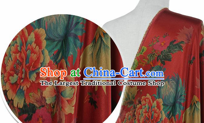 Chinese Classical Peony Chrysanthemum Pattern Design Red Silk Fabric Asian Traditional Hanfu Mulberry Silk Material