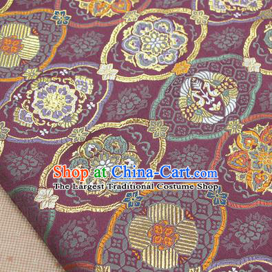 Asian Japanese Traditional Pattern Design Purple Brocade Fabric Tapestry Satin