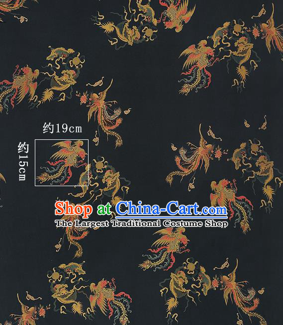 Chinese Classical Phoenix Pattern Design Black Silk Fabric Asian Traditional Hanfu Mulberry Silk Material