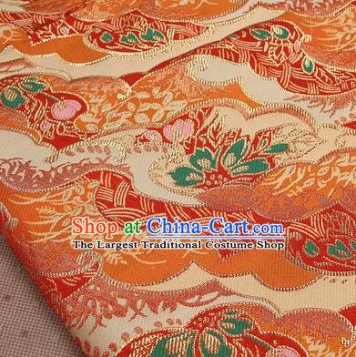 Asian Japanese Traditional Sakura Pattern Design Red Brocade Fabric Tapestry Satin