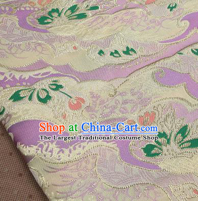 Asian Japanese Traditional Sakura Pattern Design Lilac Brocade Fabric Tapestry Satin