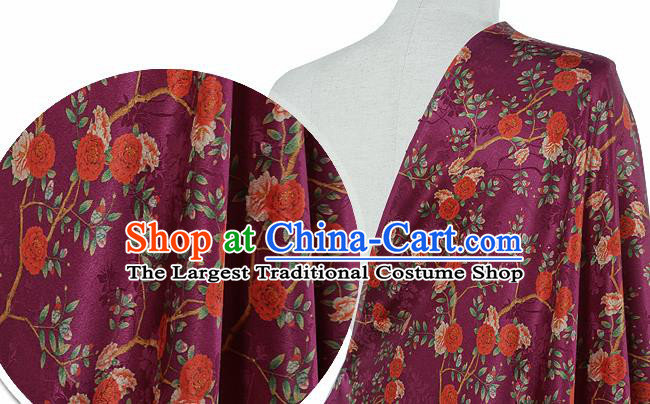 Chinese Classical Roses Pattern Design Purple Silk Fabric Asian Traditional Hanfu Mulberry Silk Material