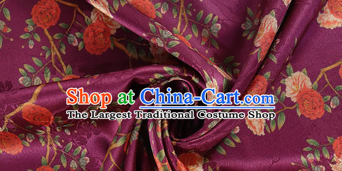 Chinese Classical Roses Pattern Design Purple Silk Fabric Asian Traditional Hanfu Mulberry Silk Material