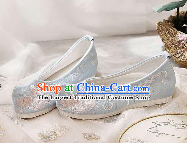 Chinese Hanfu Light Blue Shoes Women Shoes Opera Shoes Embroidered Shoes Princess Shoes