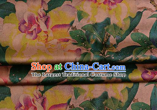 Chinese Classical Peony Pattern Design Deep Pink Silk Fabric Asian Traditional Hanfu Mulberry Silk Material