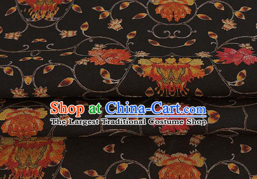 Chinese Classical Twine Lotus Pattern Design Black Silk Fabric Asian Traditional Hanfu Mulberry Silk Material