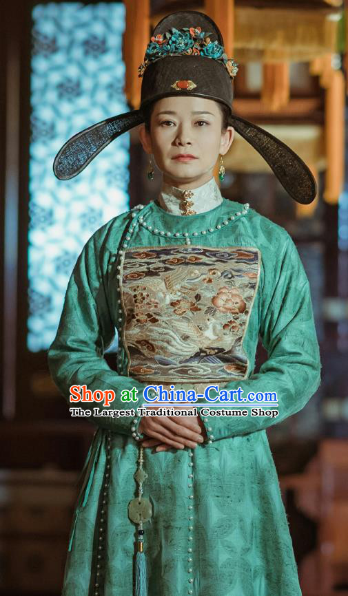 Ancient Chinese Drama Ming Dynasty Court Female Official Hu Shangyi Replica Costumes and Headpiece Complete Set