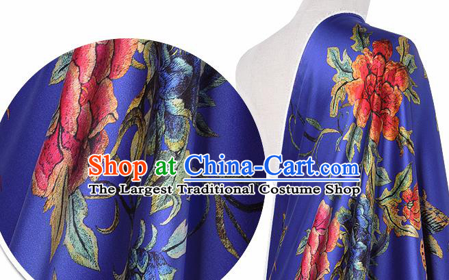 Chinese Classical Peony Butterfly Pattern Design Royalblue Silk Fabric Asian Traditional Hanfu Mulberry Silk Material