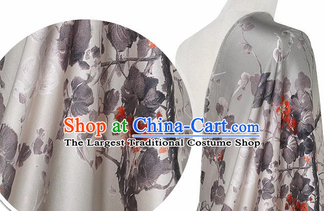 Chinese Classical Leaf Pattern Design Light Grey Silk Fabric Asian Traditional Hanfu Mulberry Silk Material