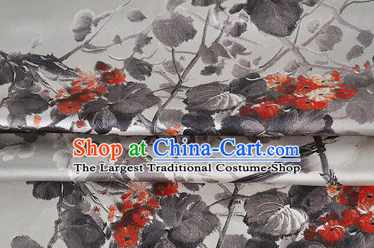Chinese Classical Leaf Pattern Design Light Grey Silk Fabric Asian Traditional Hanfu Mulberry Silk Material