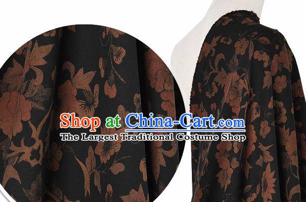 Chinese Classical Pattern Design Black Silk Fabric Asian Traditional Hanfu Mulberry Silk Material