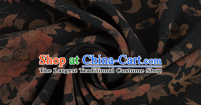 Chinese Classical Pattern Design Black Silk Fabric Asian Traditional Hanfu Mulberry Silk Material