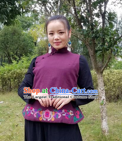 Traditional Chinese Purple Embroidered Vest Handmade National Costume Upper Outer Garment for Women