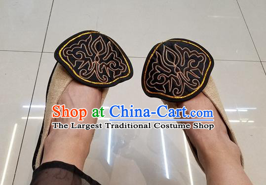 Traditional Chinese Handmade Ethnic Embroidered Beige Flax Shoes National Shoes Hanfu Shoes for Women