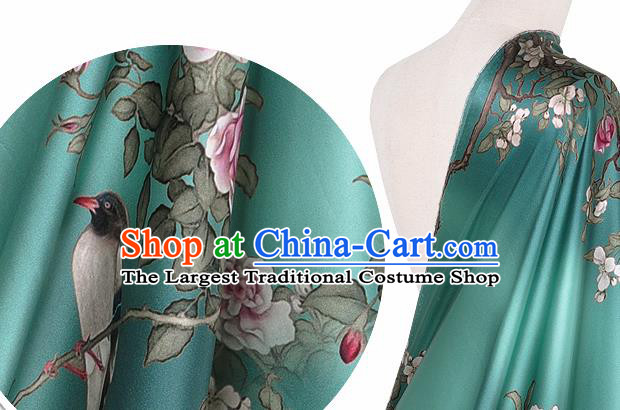 Chinese Classical Peach Blossom Pattern Design Green Silk Fabric Asian Traditional Hanfu Mulberry Silk Material