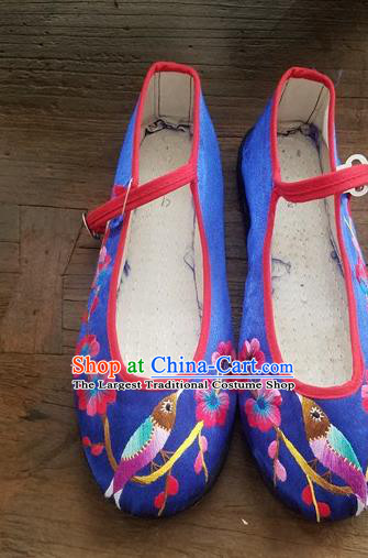 Traditional Chinese Ethnic Embroidered Flower Bird Blue Shoes National Shoes Hanfu Shoes for Women