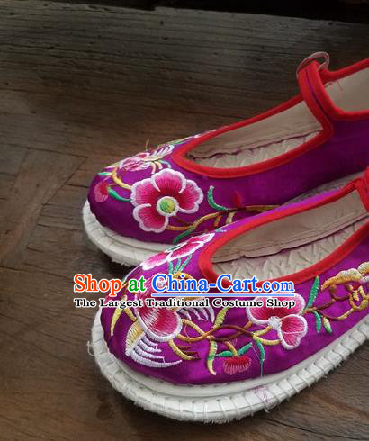 Traditional Chinese Ethnic Embroidered Flower Purple Satin Shoes National Shoes Hanfu Shoes for Women