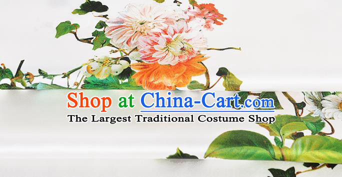 Chinese Classical Flowers Pattern Design White Silk Fabric Asian Traditional Hanfu Mulberry Silk Material
