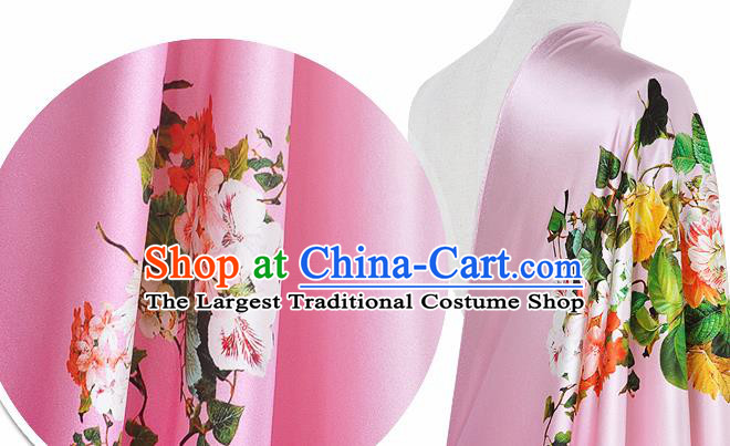 Chinese Classical Flowers Pattern Design Pink Silk Fabric Asian Traditional Hanfu Mulberry Silk Material