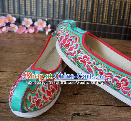 Traditional Chinese Wedding Green Embroidered Shoes Princess Shoes National Shoes Hanfu Shoes for Women