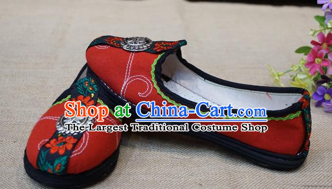 Traditional Chinese Ethnic Female Red Shoes Handmade Yunnan National Shoes Hanfu Shoes for Women