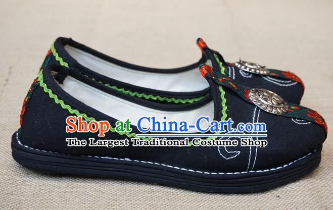 Traditional Chinese Ethnic Female Navy Shoes Handmade Yunnan National Shoes Hanfu Shoes for Women