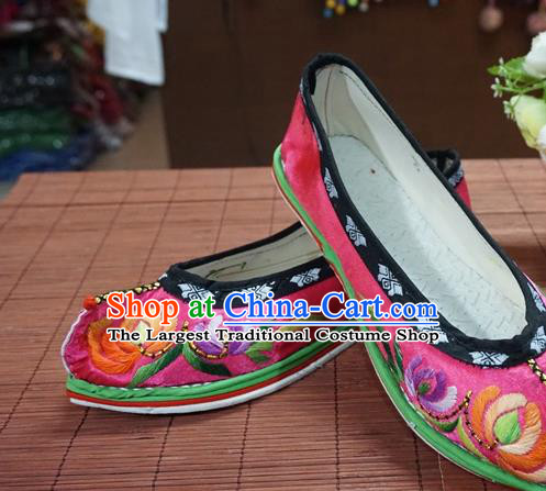 Traditional Chinese Wedding Rosy Embroidered Chrysanthemum Shoes Princess Shoes National Shoes Hanfu Shoes for Women
