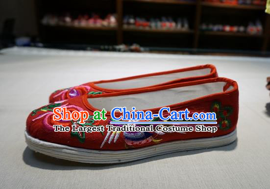 Traditional Chinese Ethnic Embroidered Phoenix Red Shoes Handmade Yunnan National Shoes Wedding Shoes for Women