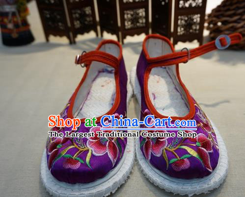 Traditional Chinese Wedding Purple Satin Embroidered Shoes Princess Shoes National Shoes Hanfu Shoes for Women