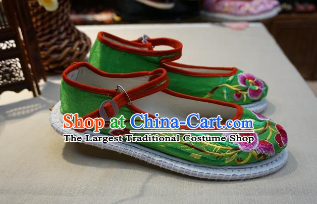 Traditional Chinese Wedding Green Satin Embroidered Shoes Princess Shoes National Shoes Hanfu Shoes for Women