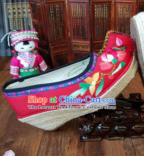 Traditional Chinese Embroidered Red Wedge Shoes National Ethnic Shoes Hanfu Shoes for Women