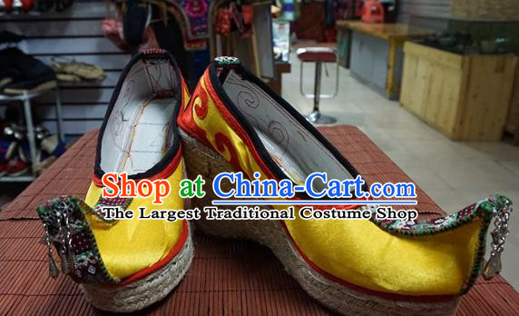 Traditional Chinese Ethnic Yellow Shoes Embroidered Shoes Yunnan National Shoes for Women